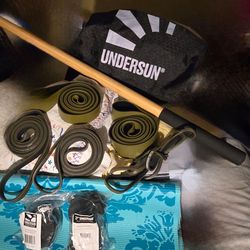 Premium Home Fitness Bundle: Undersun Bands, Yoga Mat, Bamboo Pole
​= $20