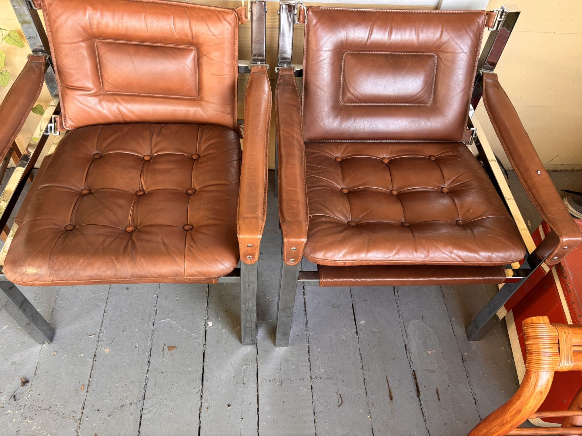Mid-century chrome and leather chairs
