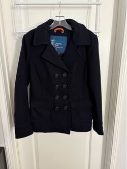 Superdry Japan Black Liberty Bell Wool Peacoat Women’s Size Medium