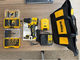 DEWALT 20V MAX Atomic 1/2 in. Brushless Cordless Drill/Driver Kit (Battery & Charger) + Assorted Screwdriver and Drill Bit Set