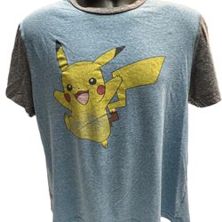 Pokémon Pikachu T-Shirt Adult Large Blue Gray Tee Nintendo Hybrid Apparel