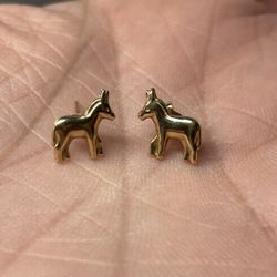 Solid 10K Yellow Gold Donkey Stud Earrings – Unique & Rare Design