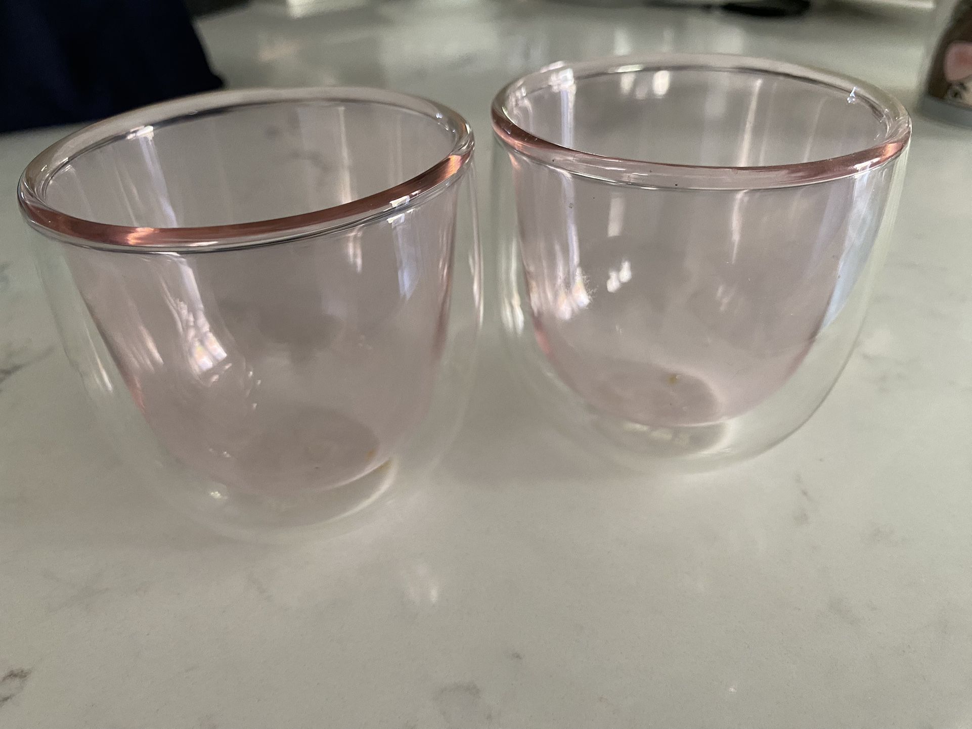 Set Of 2 Teavana Pink Pixie Double Wall Tea Cups Glasses 3”