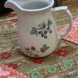 Vintage Fruit Pattern White Small Pitcher 6.5” 