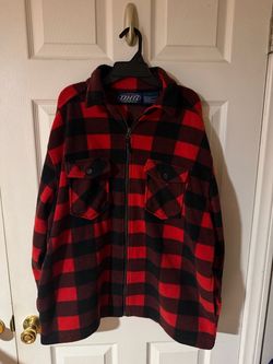 Dutch Harbor Gear Men's Full-Zip Fleece Jacket Shacket Buffalo Plaid Red Black