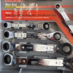 Craftsman Box End Ratcheting Metric 5 PC Vontents 7x8 9x10 12x13  14x15 19x21 Total 5 Wrenches 