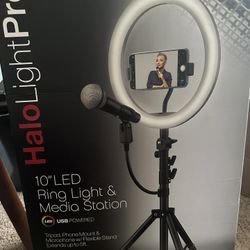 Tzumi HALO LIGHT PRO 10" LED Ring Light & MEDIA STATION 7260 Podcast Series Kit