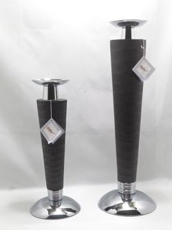 Pillar Candle Holder Chrome & Black Elegant Design