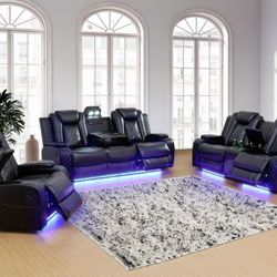 FREE DELIVERY — Brand new 3PC POWER, USB, LED Reclining Sofa, Loveseat, Chair Set 