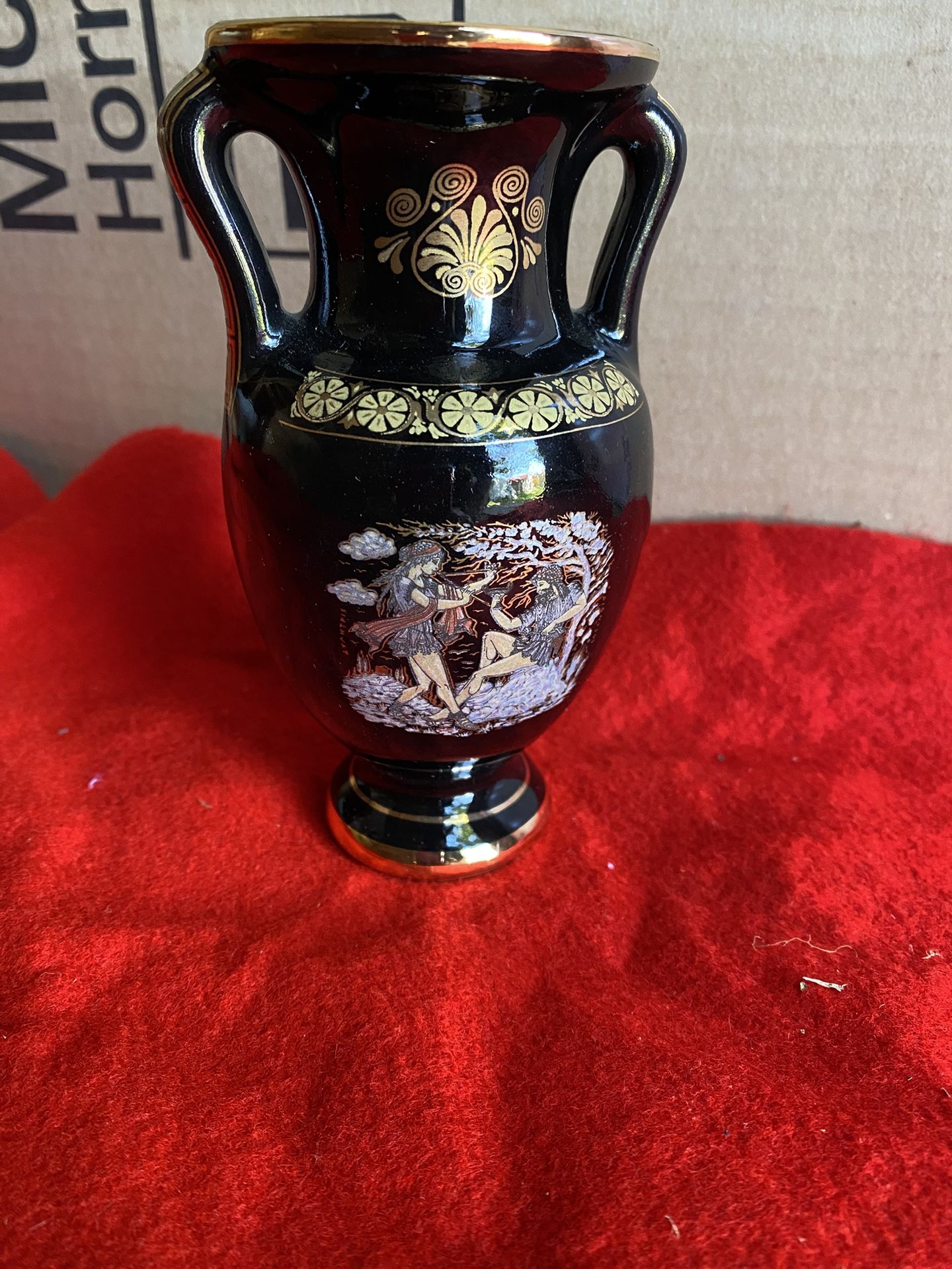 5.5 Inch 24k Black & Gold Handmade In Greece Ceramic Greek Vase Imported From Greece