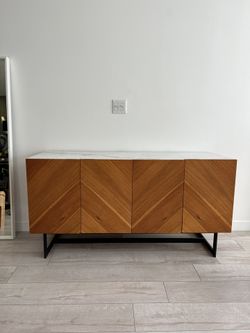 SUSPEND MARBLE AND BROWN WALNUT WOOD MEDIA CONSOLE