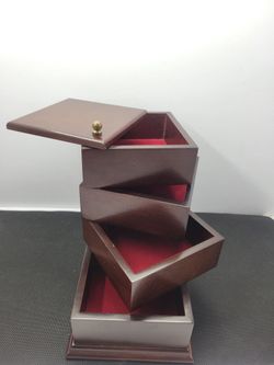 Vintage 1996 Bombay Company Rotating Wood Jewelry Box 4 Tier Trinket Organizer
