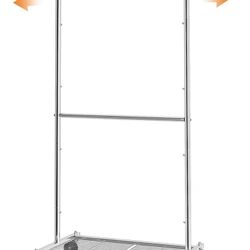  Trending Standard Clothing Garment Rack, Rolling Clothes Organizer with Wheels and Bottom Shelves, Extendable, Chrome