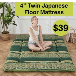 4” Twin Japanese Floor Mattress, Futon Mattress with Portable Storage Bag and Washable Cover, Roll Up Thick Tatami Mat Suitable for Camping, Guest Roo