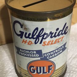 Vintage Gulf Oil Gulfpride HD Select Oil Can Advertising Coin Bank