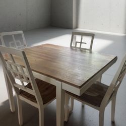 Rustic Minimalist Wood 5 Piece Dining Table Set With 4 X Back Chairs For Small Places, White White Wood Dining Room Solid Wood Rubberwood Rectangular 