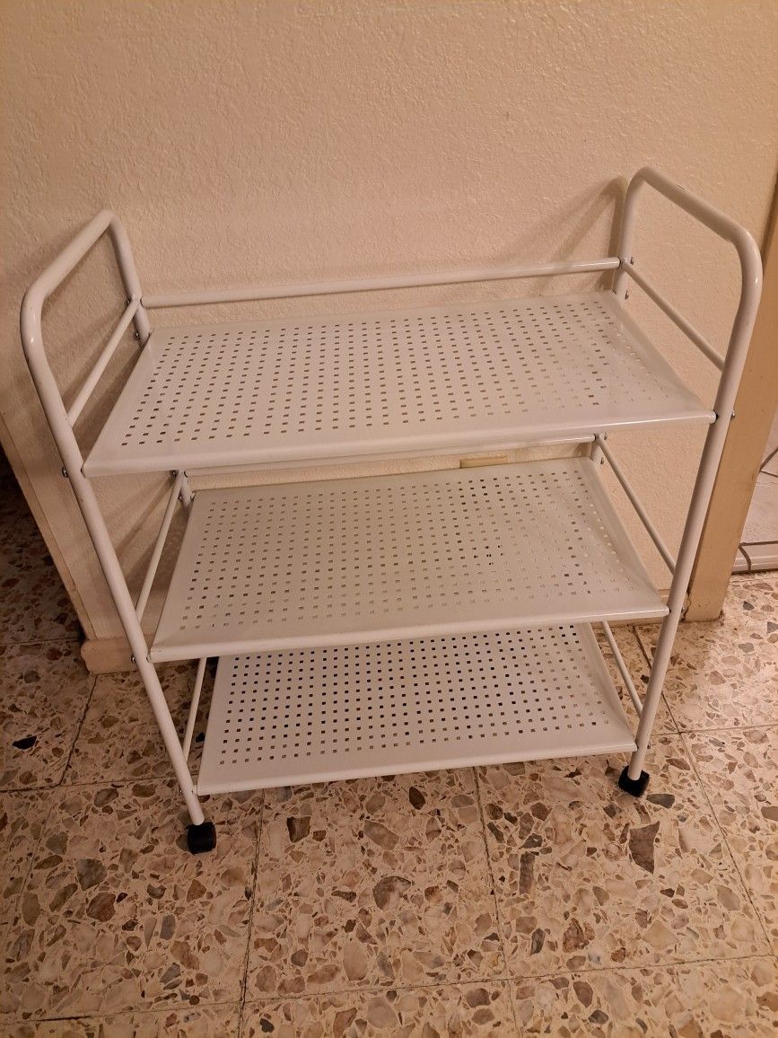 3 Shelves White Sturdy Steel Organizer with wheels for storage Restroom, Kitchen, Guest area ect.