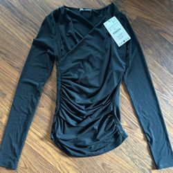 ZARA Woman’s Small Black Silky Soft Lightweight Long Sleeve Shirt*NWT*