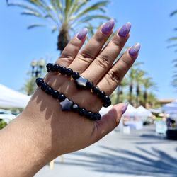 Silver Sheen Obsidian Crystal Quartz Bracelet