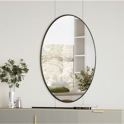 Oval Wall Mirror with Black Metal Frame