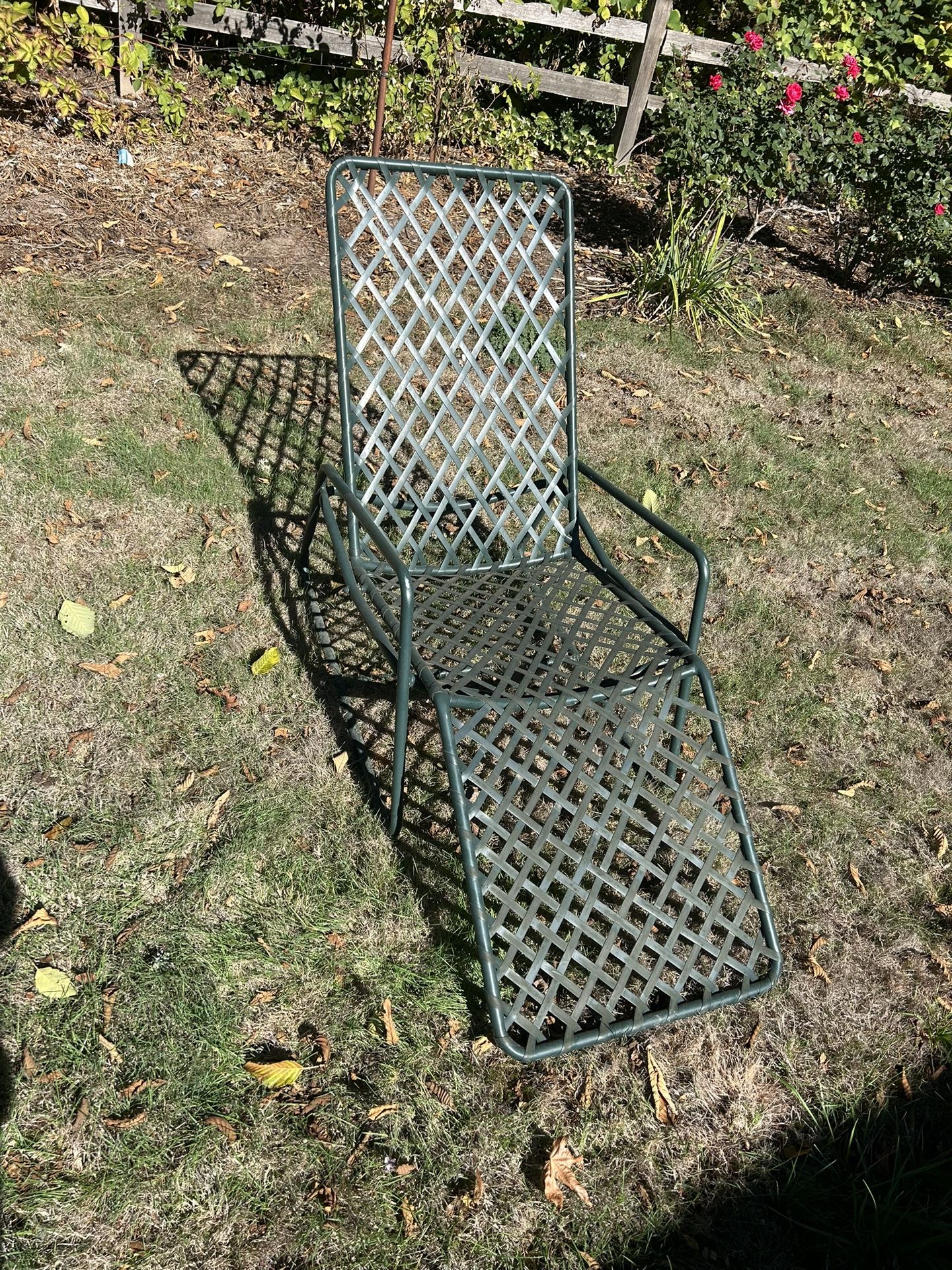 Cool Vintage Outdoor Longer, Recliner, Metal And Rubber Straps, Green