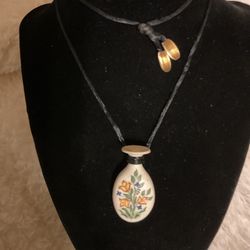 Vintage Necklace With Ceramic Vase Pendant 
