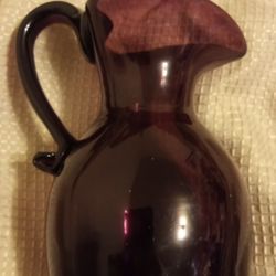 Heart Shaped Rim Amethyst Hand-Blown Art Glass Pitcher (6" MCM Ewer) | Vintage Purple Glass