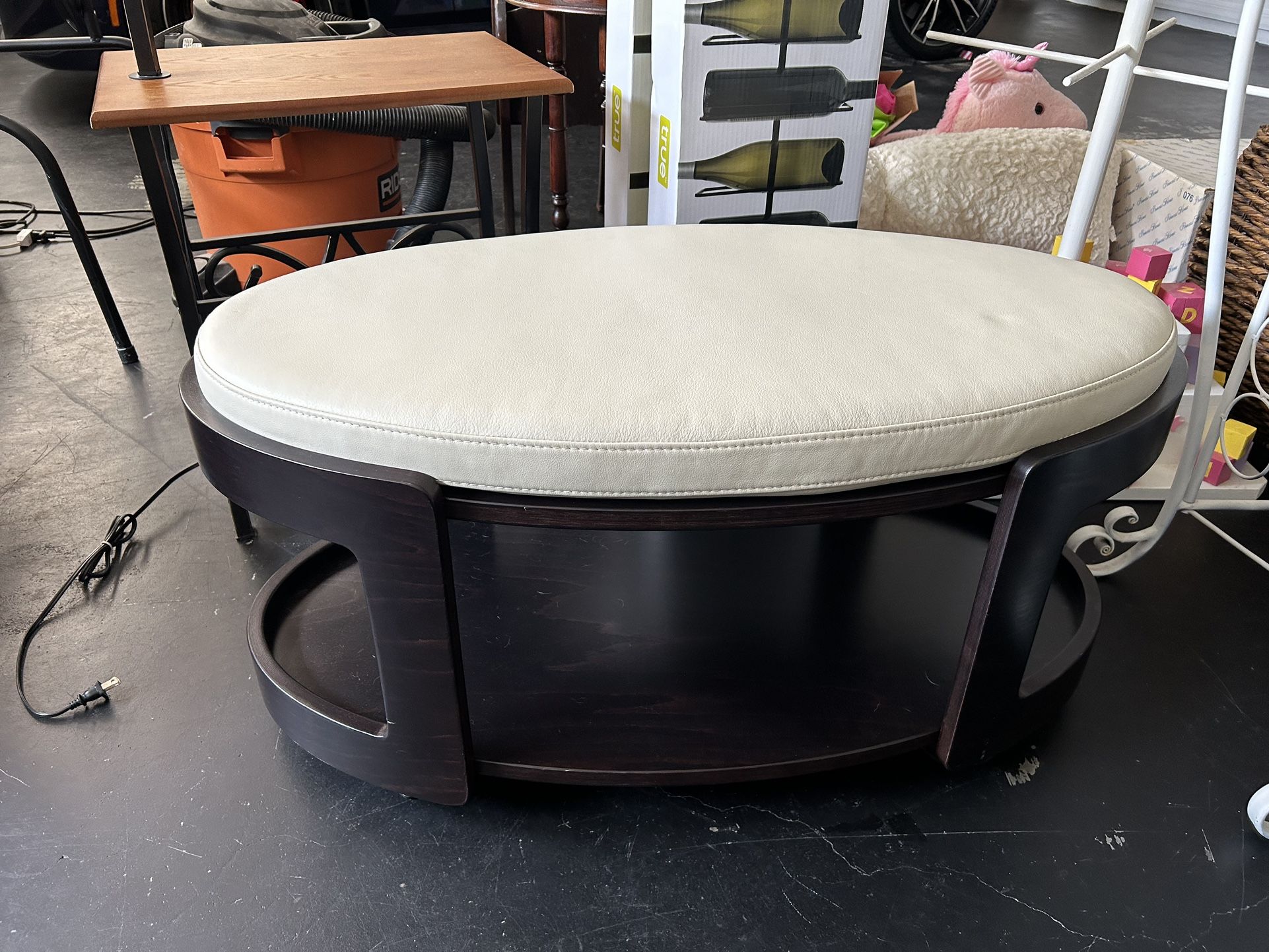 Leather Top Ottoman 