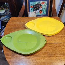 Vintage MCM Style Picnic Tray with Cup Holder Set