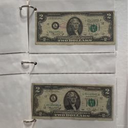 Lot Of 2 Vintage  Two Dollar Bill 1976 