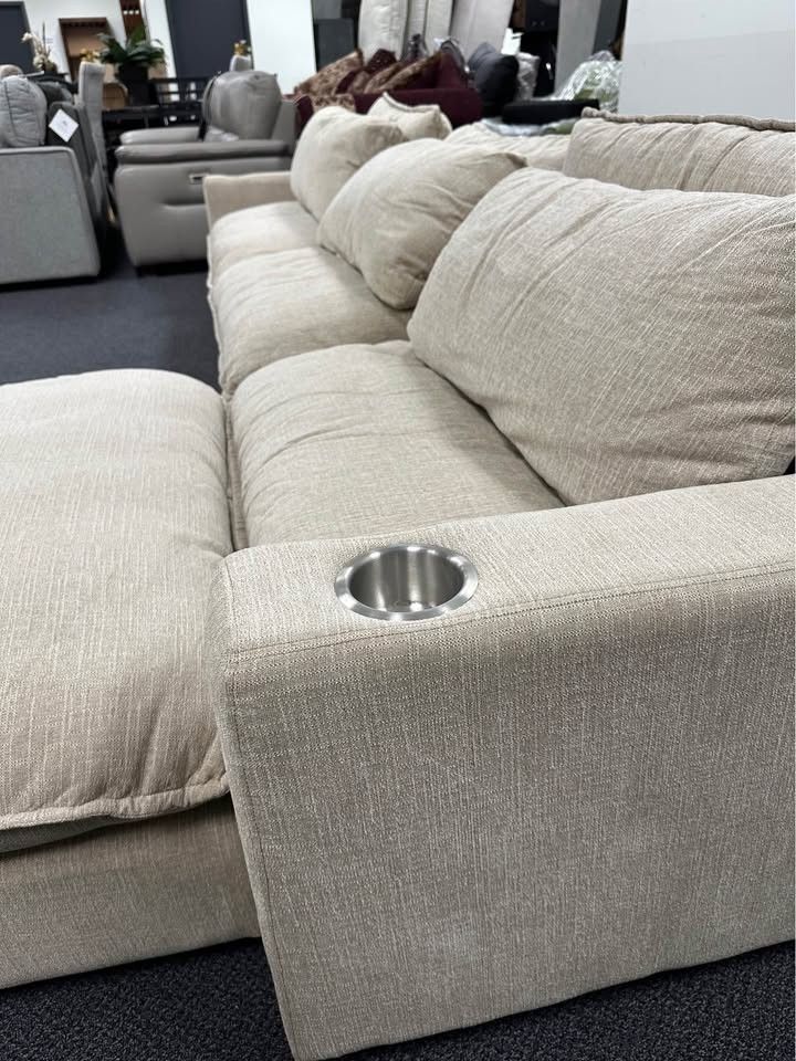 😱 Brand New Beige/Dark Grey Fabric L Shape Modular Sectional Sofa W/ Cup Holders ● Pay After Delivery 🚚