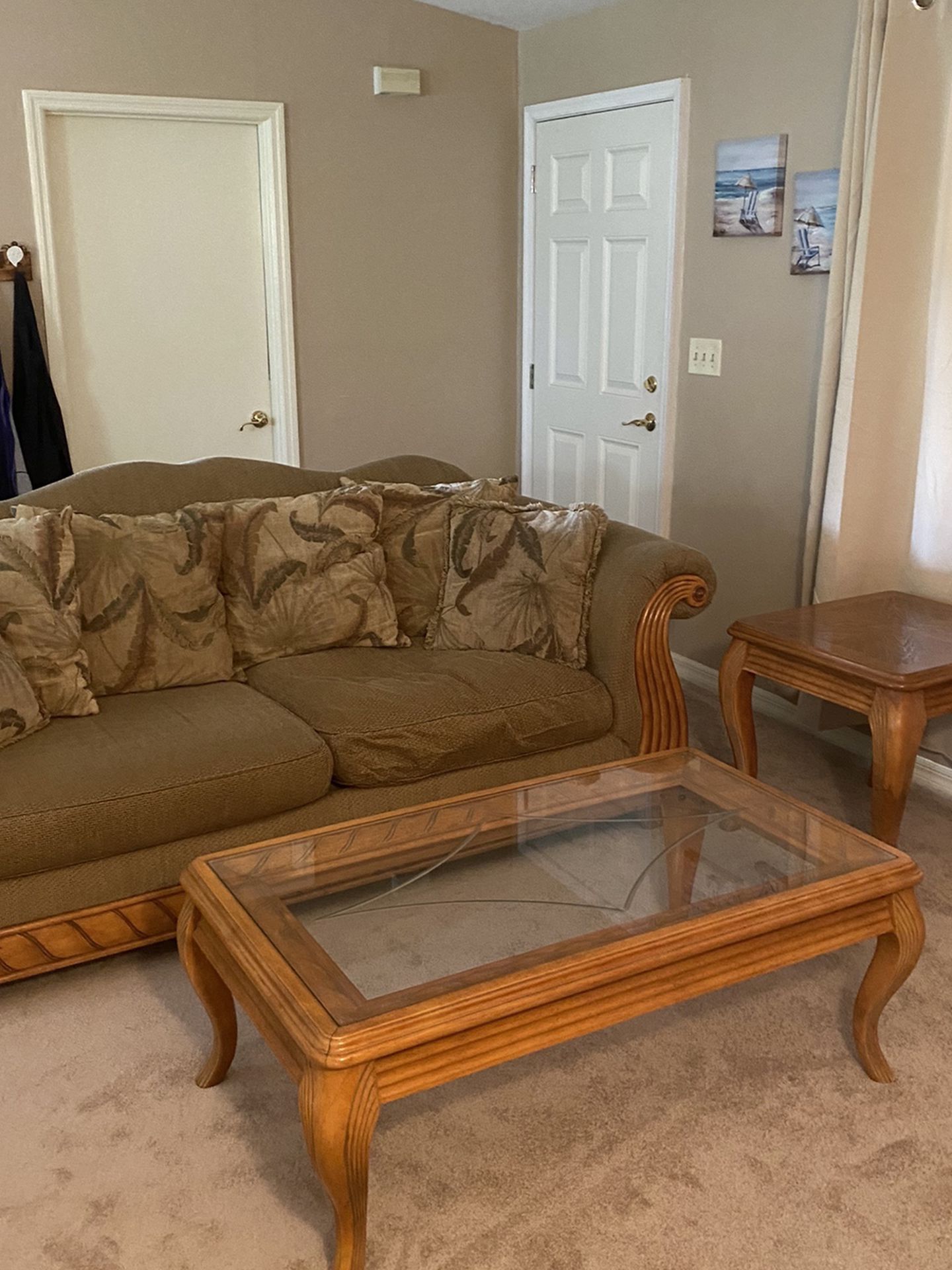 Glass Coffee Table, End Table And Couch