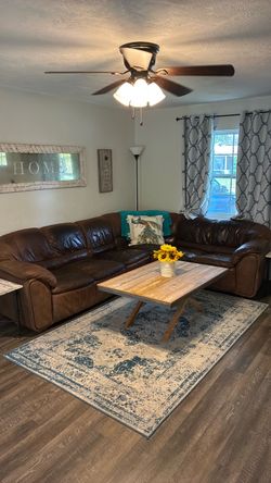 Brown Suede Leather Sectional Sofa