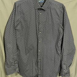 14th & Union Trim Fit Button Up Long Sleeve M Blue Geometric Repeating Design