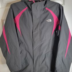 THE NORTH FACE Hyvent Shell Jacket Hooded Girl’s Gray/Pink Sz XL 18