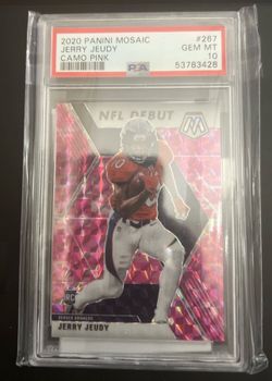 2020 Panini Mosaic Jerry Jeudy Camo Pink Prizm NFL Debut Rookie PSA 10