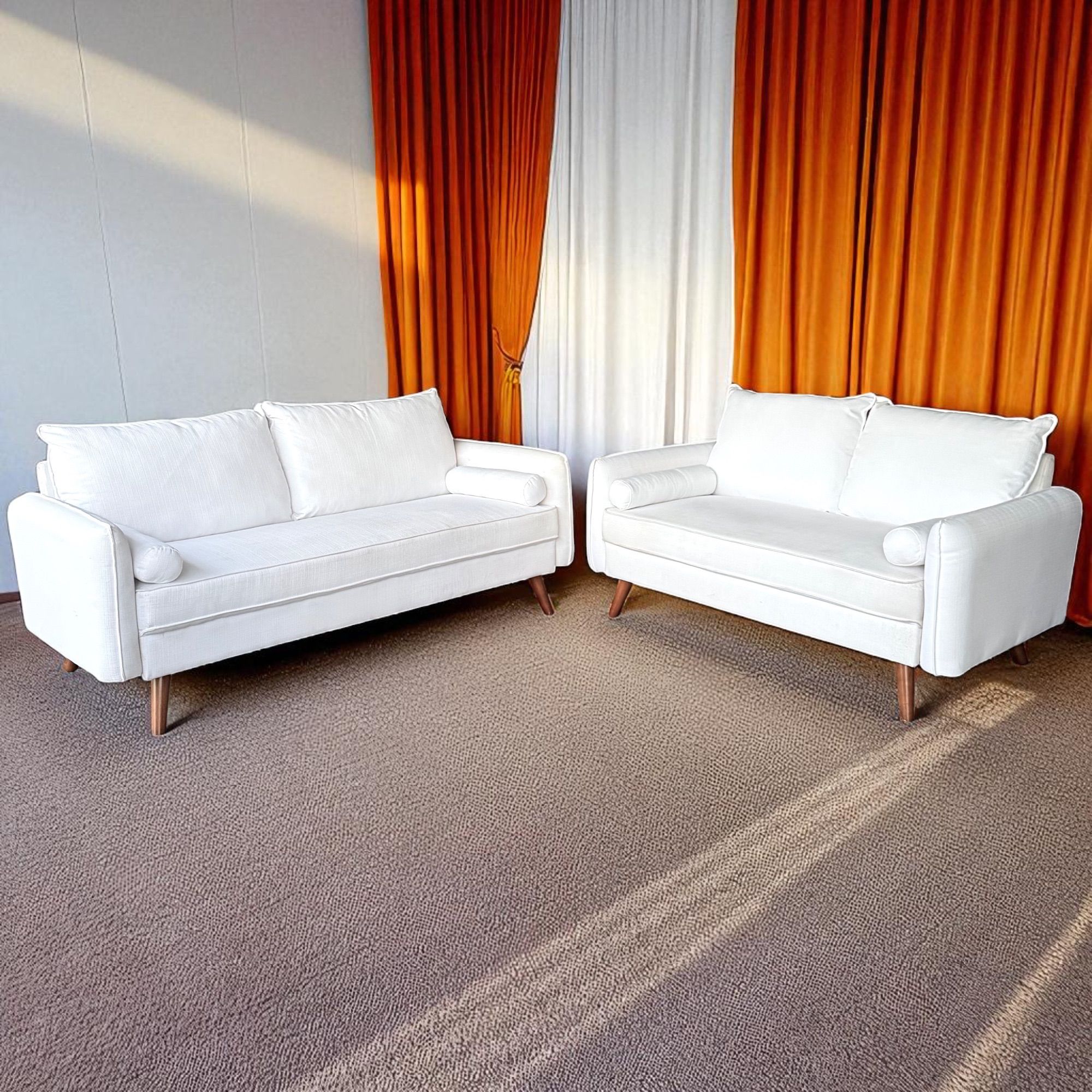 White Mid Century Modern Modway Revive Matching Sofa Set