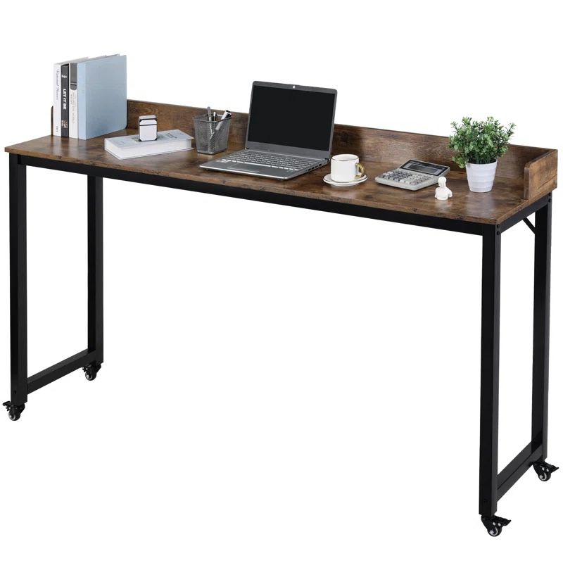 Dakera 70.8'' W Overbed Table with Wheels, Rolling Bed Desk, Writing Desk for Queen/Full Size Bed, MDF Panel + Metal Legs