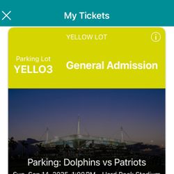 MIAMI  DOLPHINS 2025 SEASON PARKING PASSES - YELLOW LOT 🏈