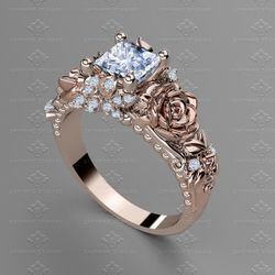 Beautiful Sterling Silver Rose Gold White Sapphire Rose Flower Ring

