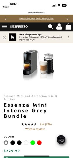 Nespresso Essenza Mini With Milk Frother And Pod Storage Drawer