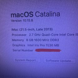 imac 2013  21.5”  i5 processor  1Tb hdd and 8Gb memory  wirless keyboard and mouse