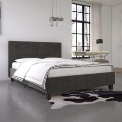 Dorel Rose Queen Upholstered Bed in Grey Velvet, New in Box 