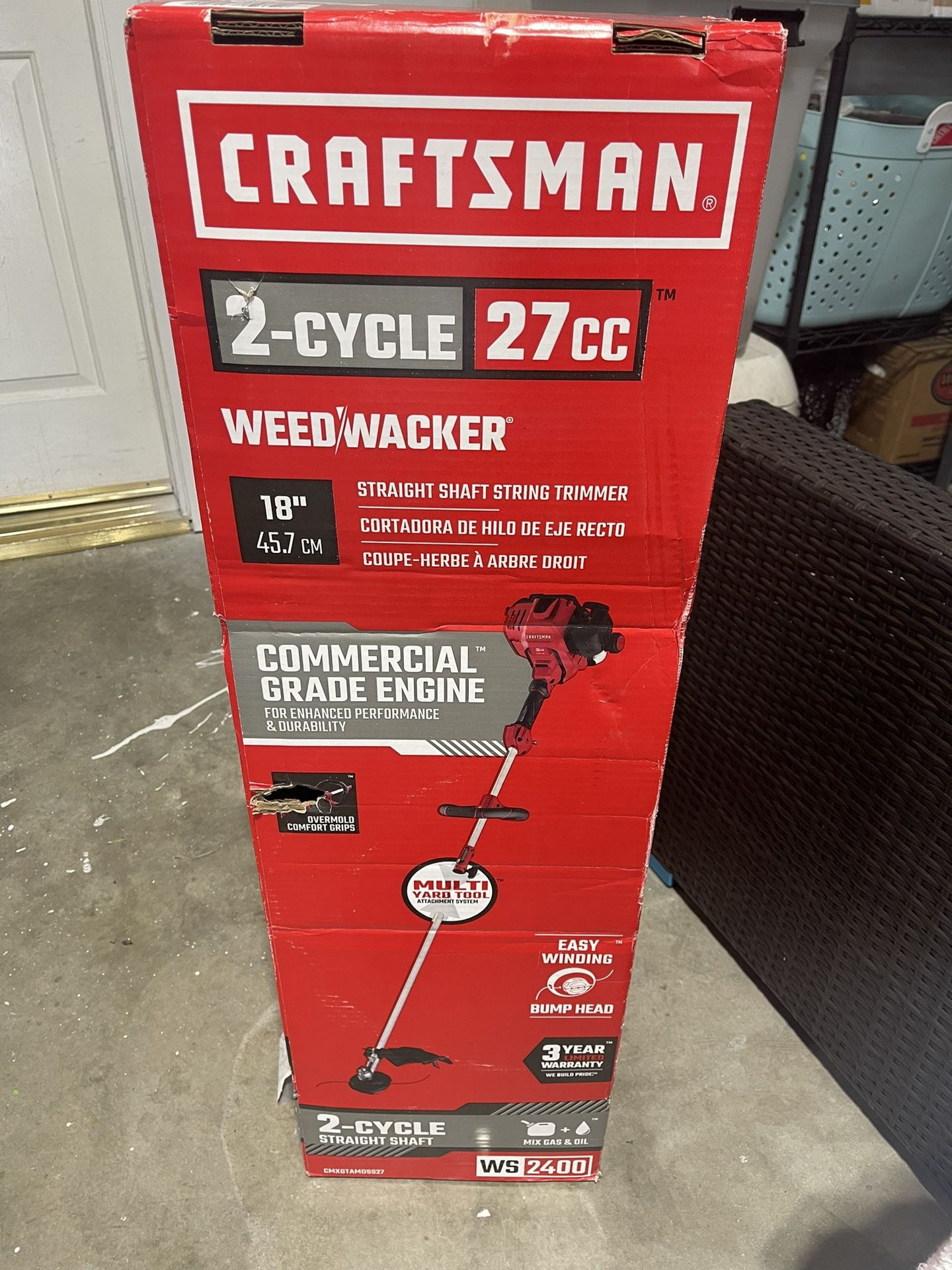 CRAFTSMAN WS2400 27-cc 2-Cycle 18-in Straight Shaft Gas String Trimmer with Attachment Capable and Edger Capable