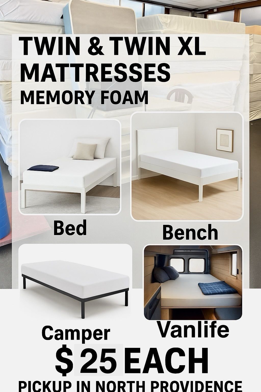 $25 Memory Foam Mattresses/Guest Bed, Camper, Upholstery Projects, Foam, Etc.