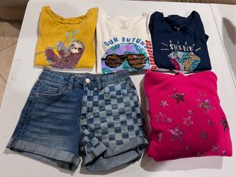 Girls clothes size 7/8, 3 long sleeve shirts,sweatshirt and shorts all for $10