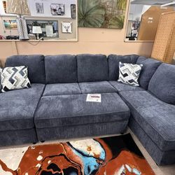 LH 👉$39 Down Payment  For Financing 👉Albar Place Almost Navy Blue Sectional Couch 