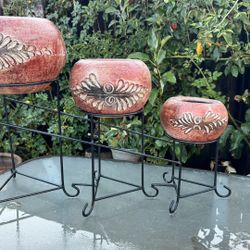 Set Of Trio Pots On Iron Stand 