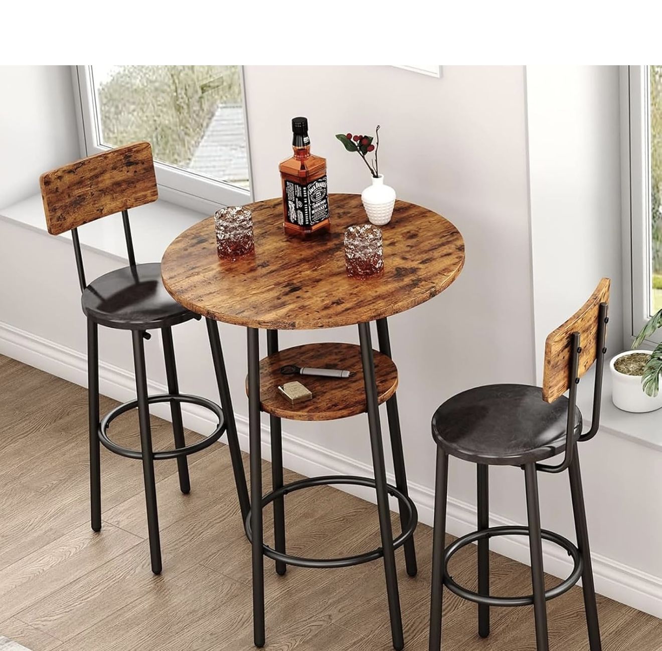 3-Piece Dining Table Set for 2, Small Round Kitchen Table with 2 Chairs