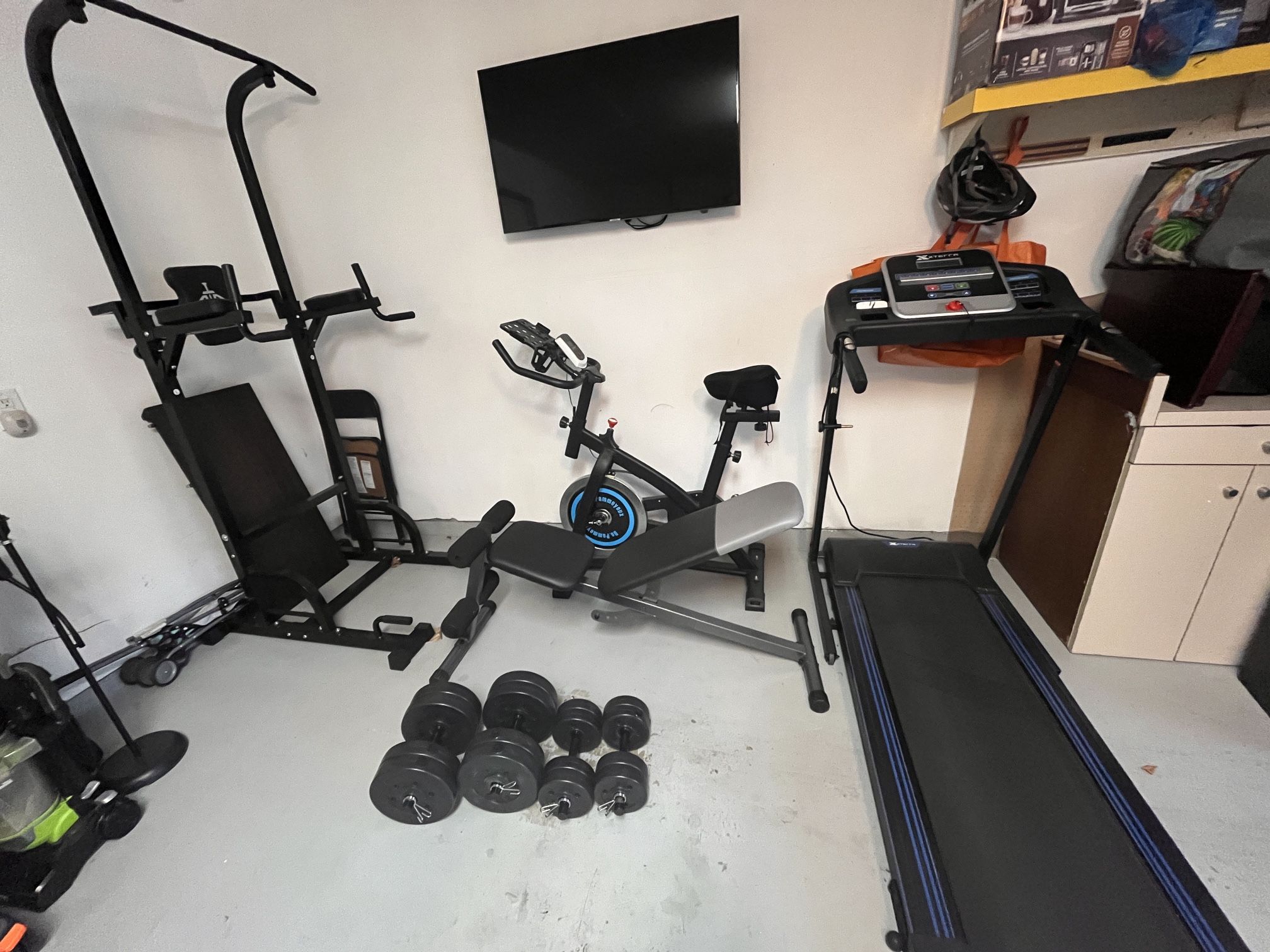 Home Gym, Treadmill, Exercise Bike, Pullup Dip Tower Etc